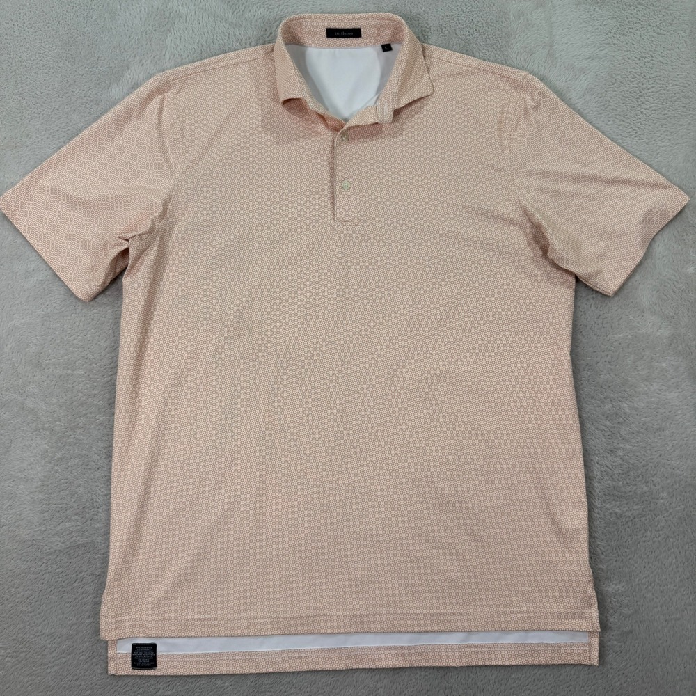 Turtleson Mens Golf Polo Shirt Large Peach Micro Geometric Print Short Sleeve